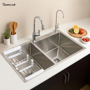 Handmade Double Bowl Kitchen Sink With Tap Hole (32 x 18 x 10 Inches) - by Specule